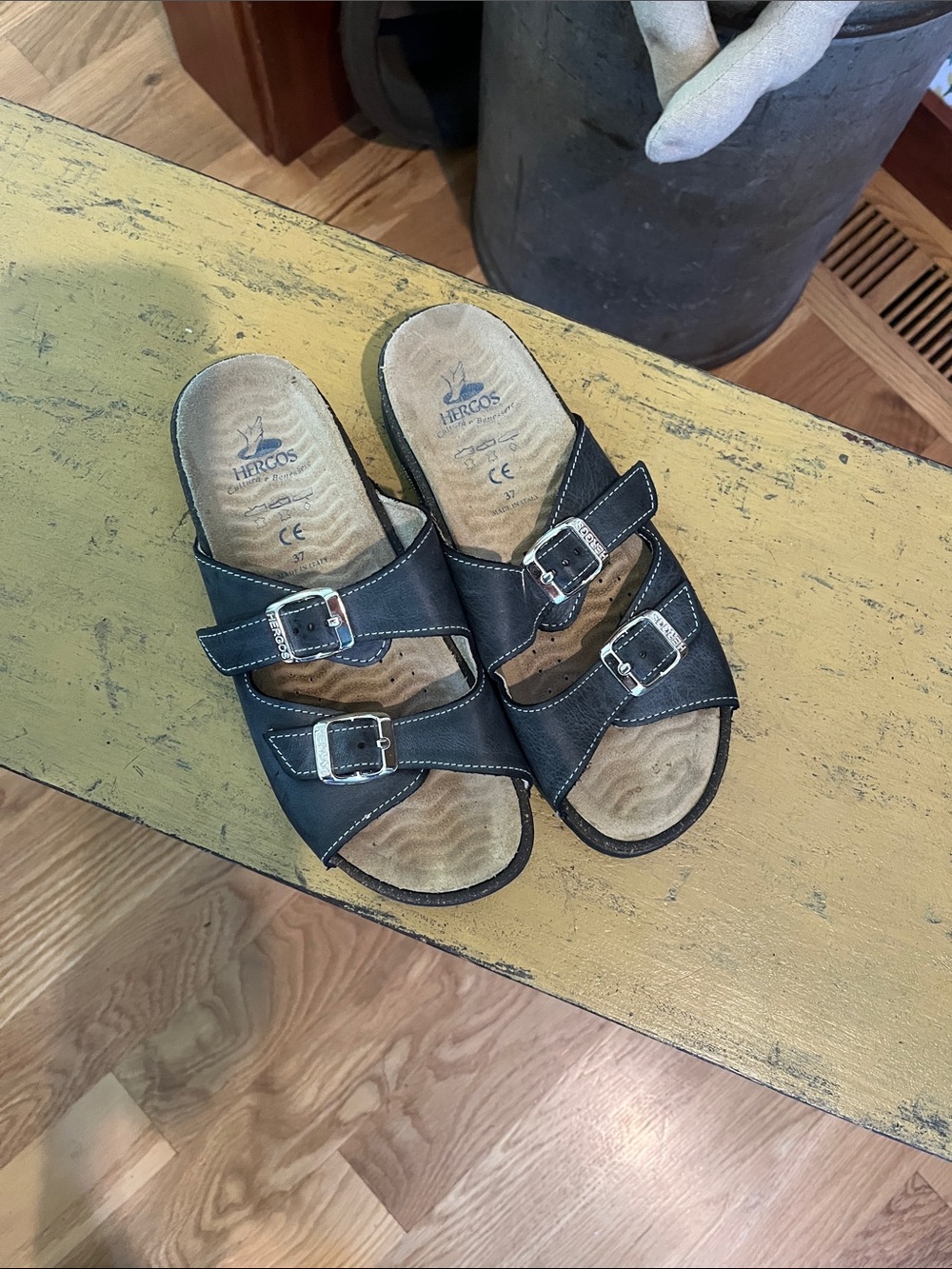 Women’s Dark Grey Double-Buckle Slide Sandals